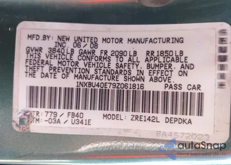 2009 Toyota Corolla Le z USA, uszkodzony, nr VIN 1NXBU40E79Z061816